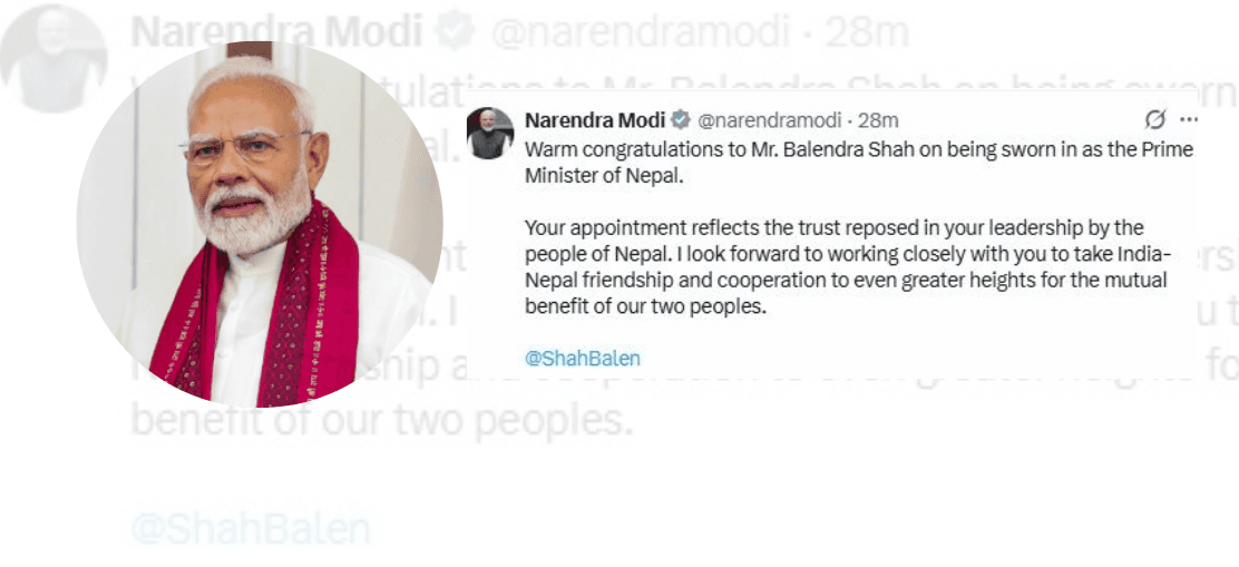 बालेनलाई बधाई दिँदै नरेन्द्र मोदीले भने : नजिकबाट सहकार्य गर्न उत्सुक छु